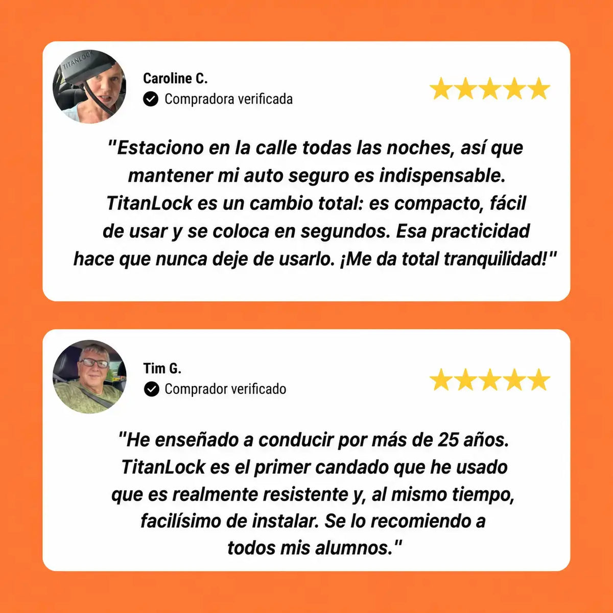 Reseñas de cinco estrellas de compradores verificados del candado TITANLOCK™