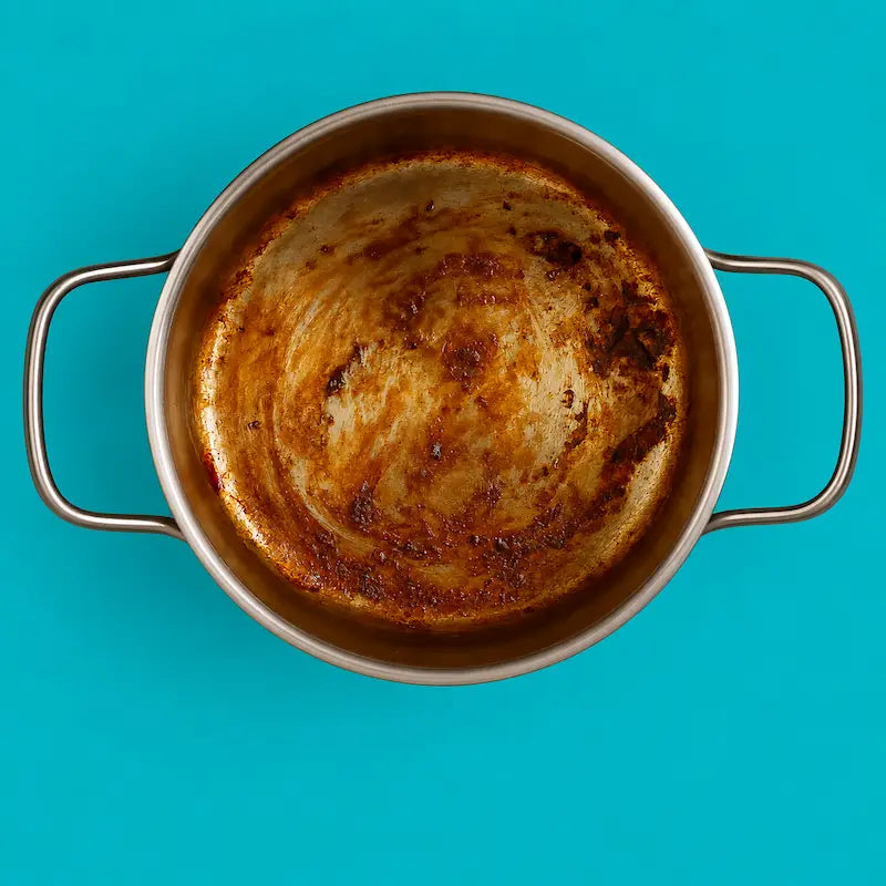 Antes de FibraLux: sartén con grasa y comida quemada pegada